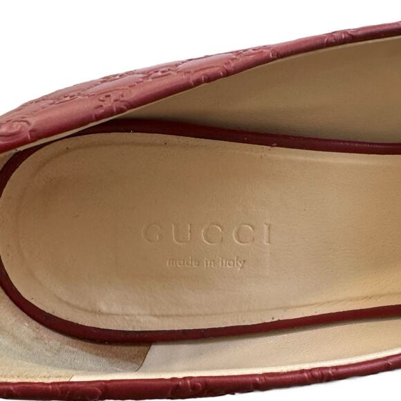 Gucci Guccissima Leather GG Pumps Peep Toe Platform Size 37 EU 7 US Burgundy - Picture 8 of 12